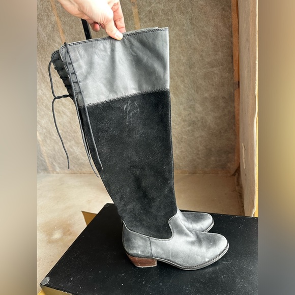 Lucky Brand Komah Black Tall Knee High Leather Suede Boots size 11 - Picture 3 of 11